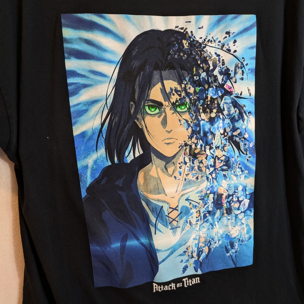 Attack on Titan T-Shirt XL Eren Yeager Final Season Black Anime Graphic Tee - Picture 3 of 8